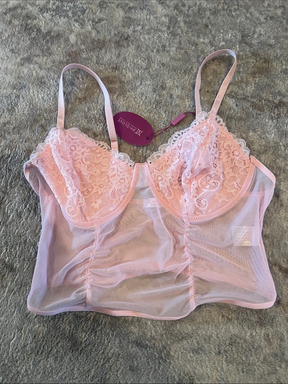 Sheer Pink Lace Longline Underwire Bra - Avidlove